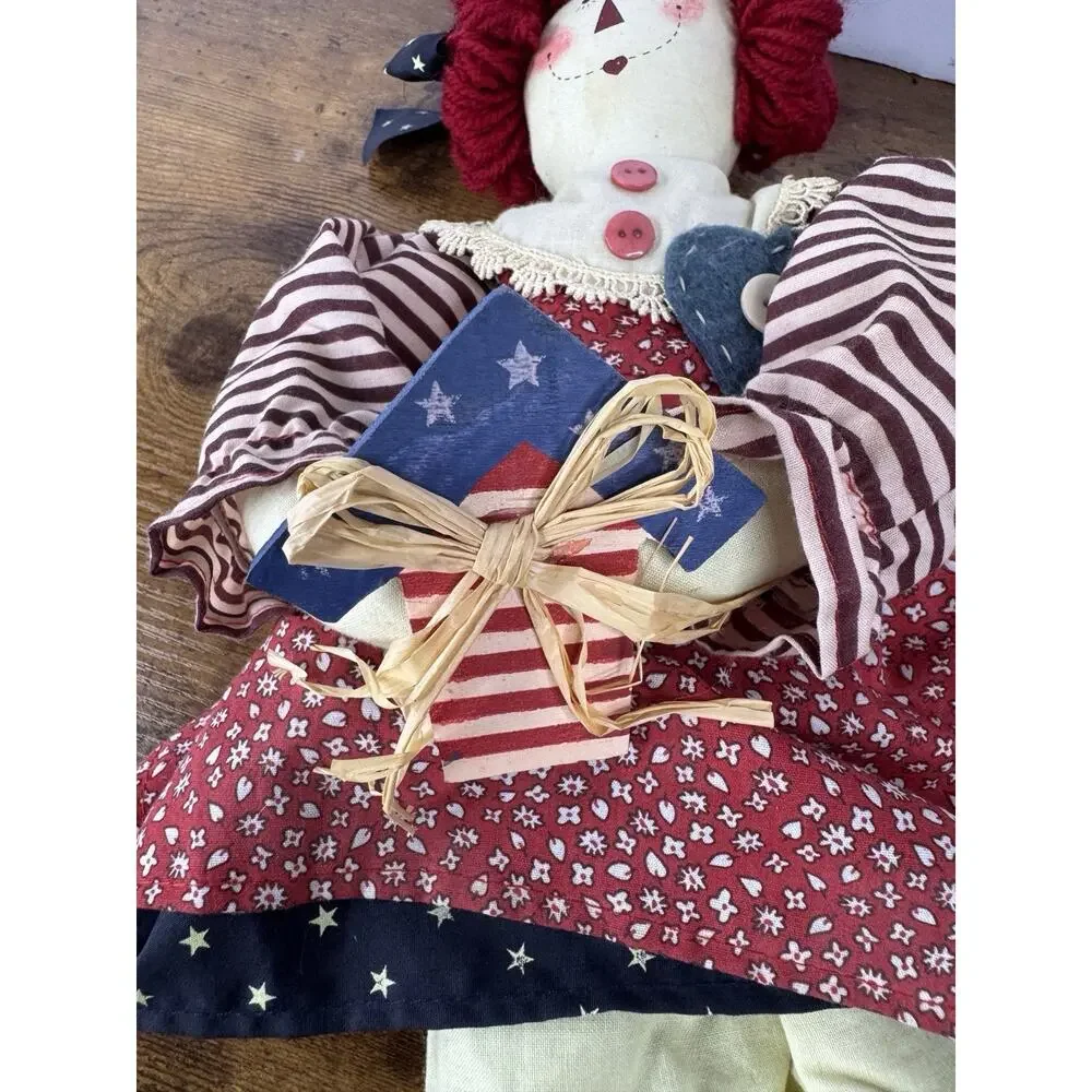 Vintage 1999 Springford Primitive Folk Art Rag Doll Red Yarn Hair 20in
